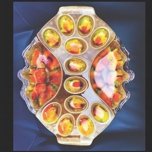 Vintage Sequoia Ware Orange & Yellow Lava Glazed Devil Egg tray #749